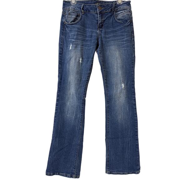 Almost Famous Size 11 Boot Cut Jeans Distressed Button Envelope Pockets - Picture 1 of 7